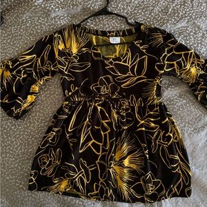 Floral Black and Yellow Women's Blouse